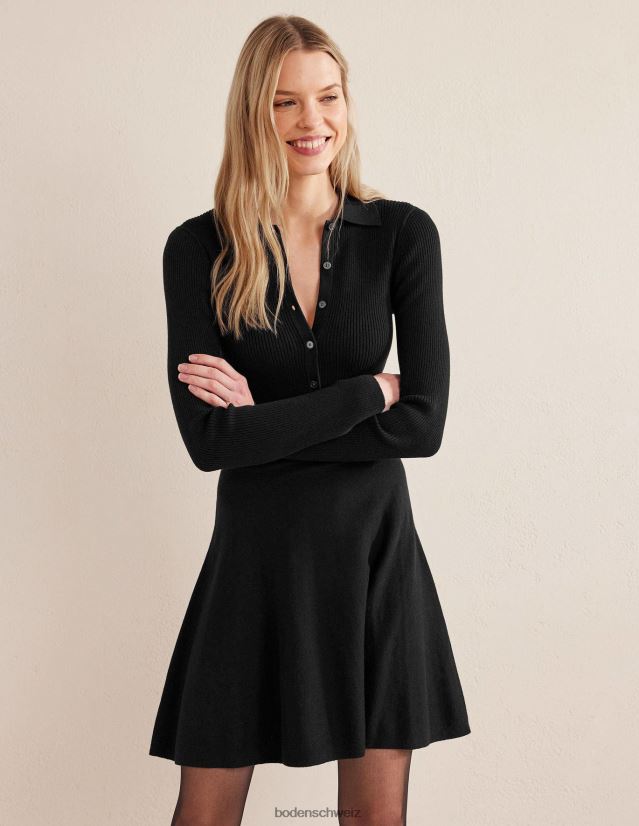 Boden Frauen Gestricktes Minikleid mit Rippdetail VH86PT1299 Kleidung Schwarz