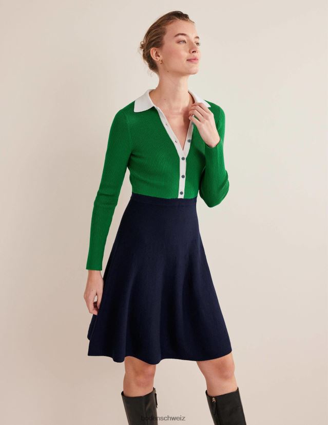Boden Frauen Gestricktes Minikleid mit Rippdetail VH86PT2454 Kleidung Farbblock in Grün und Marineblau