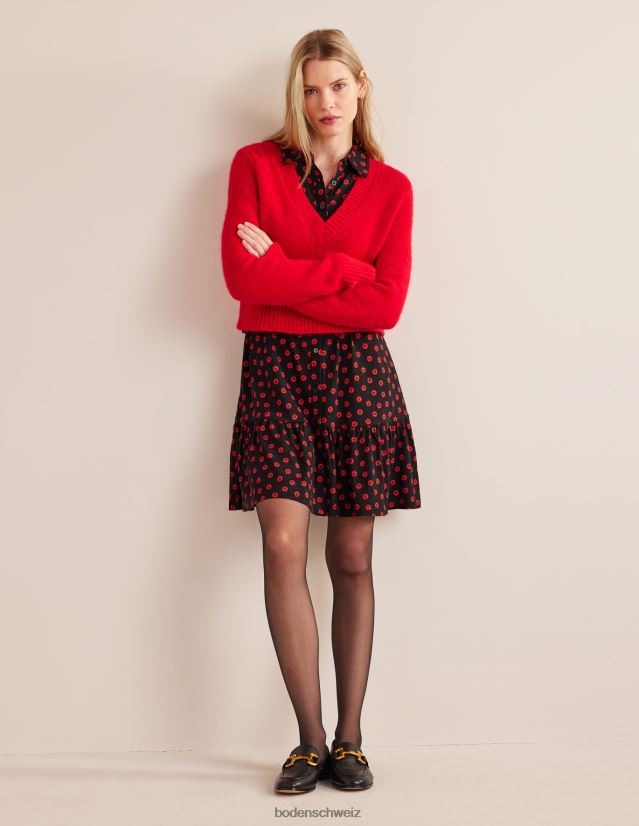 Boden Frauen Gestuftes Jersey-Hemd-Minikleid VH86PT1547 Kleidung schwarze und Petunienknospe