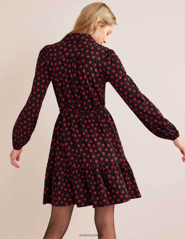 Boden Frauen Gestuftes Jersey-Hemd-Minikleid VH86PT1547 Kleidung schwarze und Petunienknospe