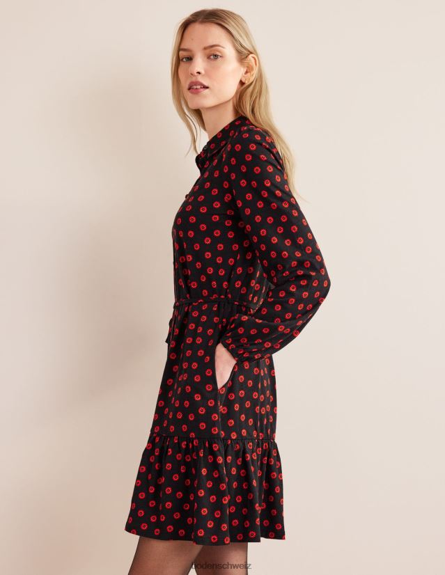 Boden Frauen Gestuftes Jersey-Hemd-Minikleid VH86PT1547 Kleidung schwarze und Petunienknospe