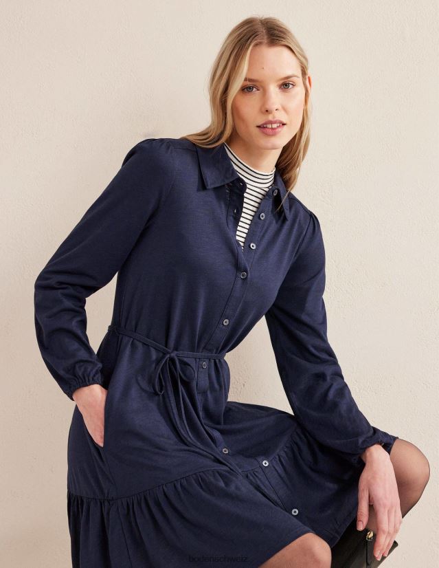 Boden Frauen Gestuftes Jersey-Hemd-Minikleid VH86PT1560 Kleidung Marine