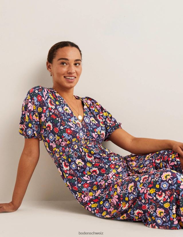 Boden Frauen Gestuftes Maxi-Teekleid aus Jersey VH86PT2469 Kleidung Marine und hübsches Paradies