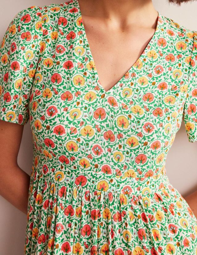 Boden Frauen Gestuftes Maxikleid mit V-Ausschnitt VH86PT937 Kleidung grüne & bezaubernde Blüte