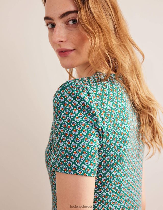 Boden Frauen Gestuftes Midikleid aus leichtem Jersey VH86PT1016 Kleidung Flaschengrün und Blütenknospe
