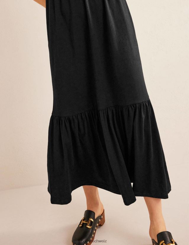 Boden Frauen Gestuftes Midikleid aus leichtem Jersey VH86PT2090 Kleidung Schwarz