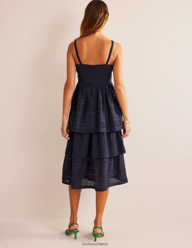 Boden Frauen Gestuftes Midikleid mit Lochmuster VH86PT84 Kleidung Marine