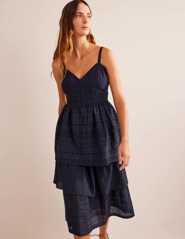 Boden Frauen Gestuftes Midikleid mit Lochmuster VH86PT84 Kleidung Marine