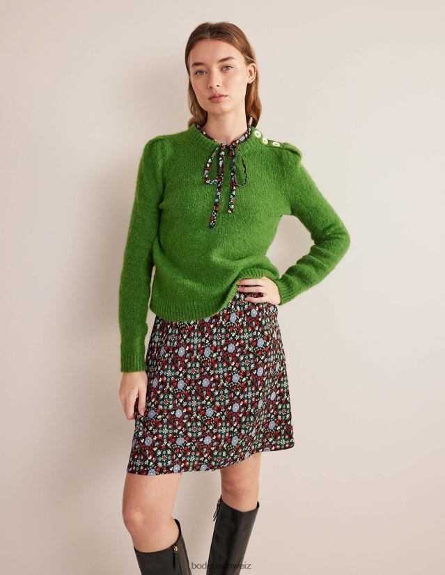 Boden Frauen Hemdblusenkleid mit Bindekragen VH86PT1559 Kleidung Schwarz- und Gardenienwirbel