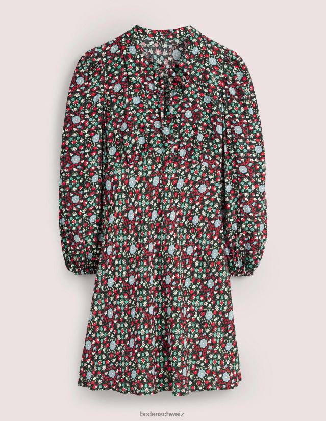 Boden Frauen Hemdblusenkleid mit Bindekragen VH86PT1559 Kleidung Schwarz- und Gardenienwirbel