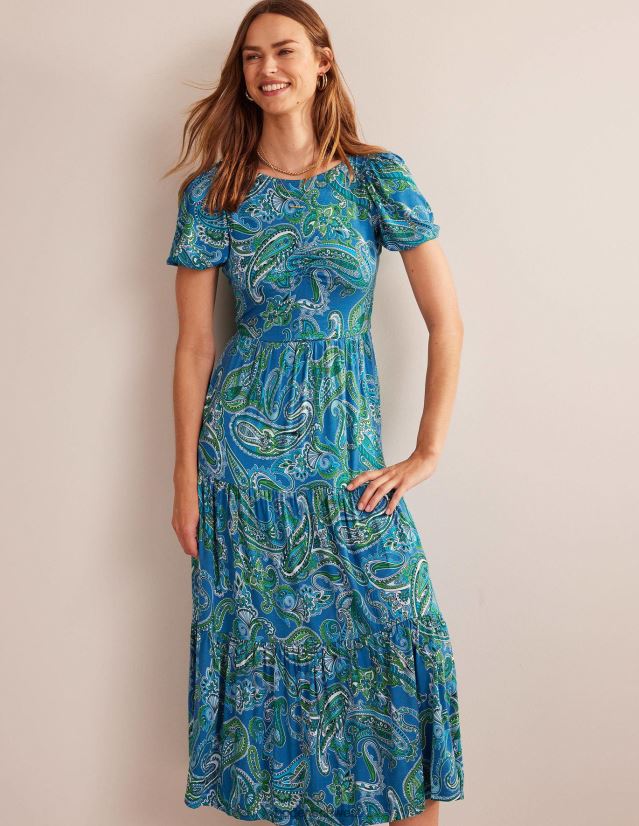 Boden Frauen Jersey-Maxikleid mit Rückenausschnitt VH86PT15 Kleidung Aegean Blue & Paradise Pop