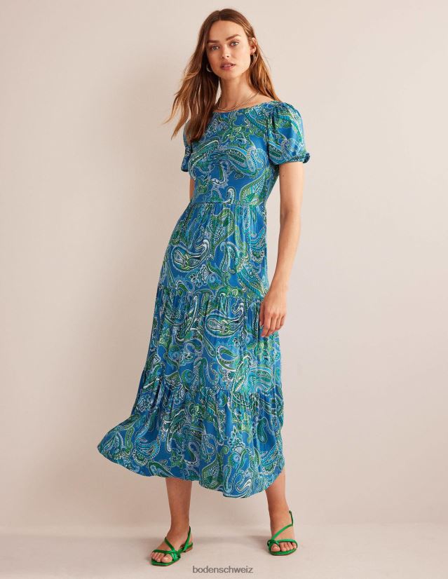 Boden Frauen Jersey-Maxikleid mit Rückenausschnitt VH86PT15 Kleidung Aegean Blue & Paradise Pop