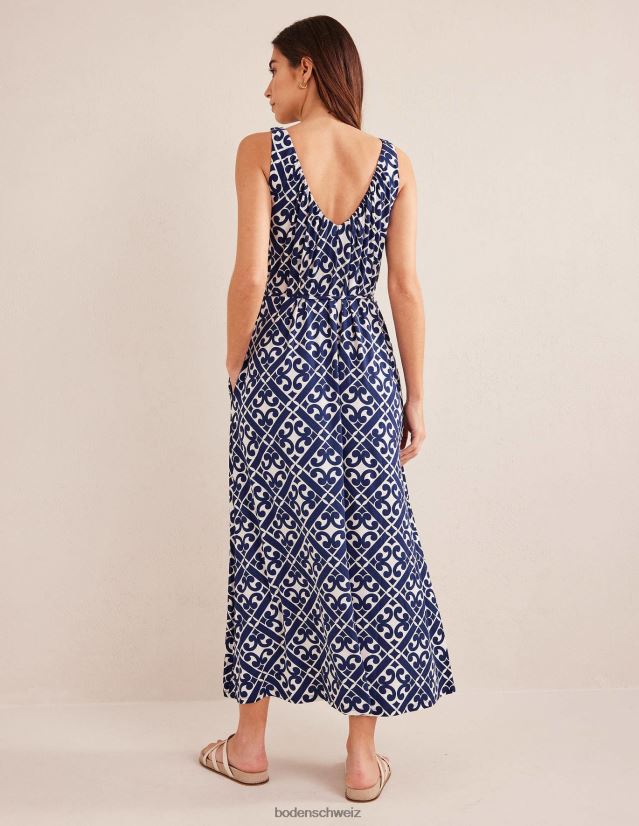 Boden Frauen Jersey-Maxikleid mit V-Ausschnitt VH86PT996 Kleidung Preußischblau und ruhiges Geo