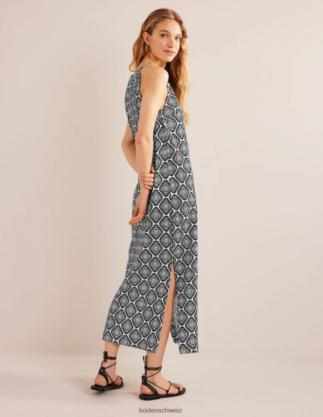 Boden Frauen Jersey-Midikleid mit Racer-Ausschnitt VH86PT932 Kleidung Schwarz und botanisches Rouge