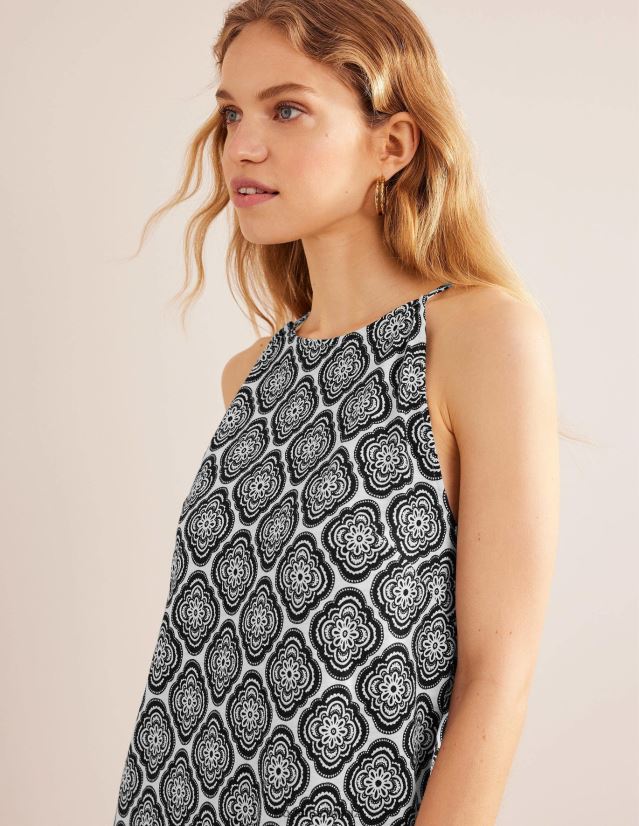 Boden Frauen Jersey-Midikleid mit Racer-Ausschnitt VH86PT932 Kleidung Schwarz und botanisches Rouge