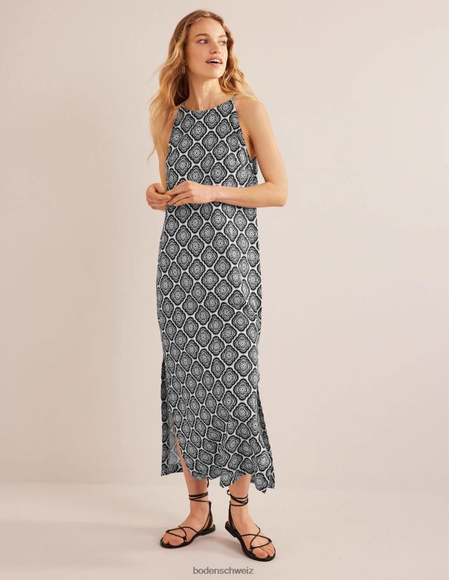 Boden Frauen Jersey-Midikleid mit Racer-Ausschnitt VH86PT932 Kleidung Schwarz und botanisches Rouge