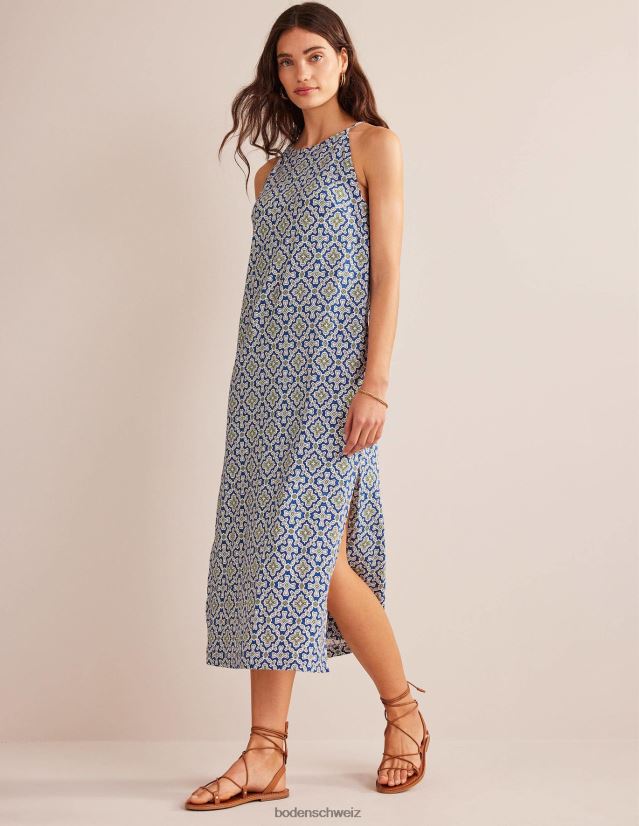 Boden Frauen Jersey-Midikleid mit Racer-Ausschnitt VH86PT938 Kleidung Blaureiher- und Pflanzenfliese