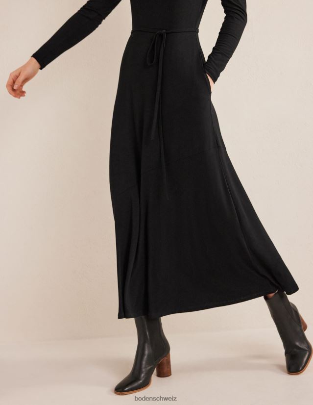 Boden Frauen Jersey-Midikleid mit Rockdetail VH86PT1360 Kleidung Schwarz