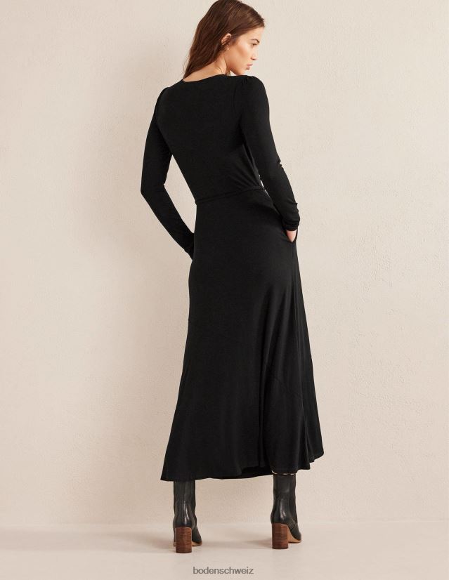 Boden Frauen Jersey-Midikleid mit Rockdetail VH86PT1360 Kleidung Schwarz