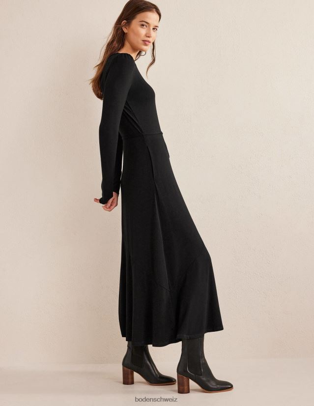 Boden Frauen Jersey-Midikleid mit Rockdetail VH86PT1360 Kleidung Schwarz