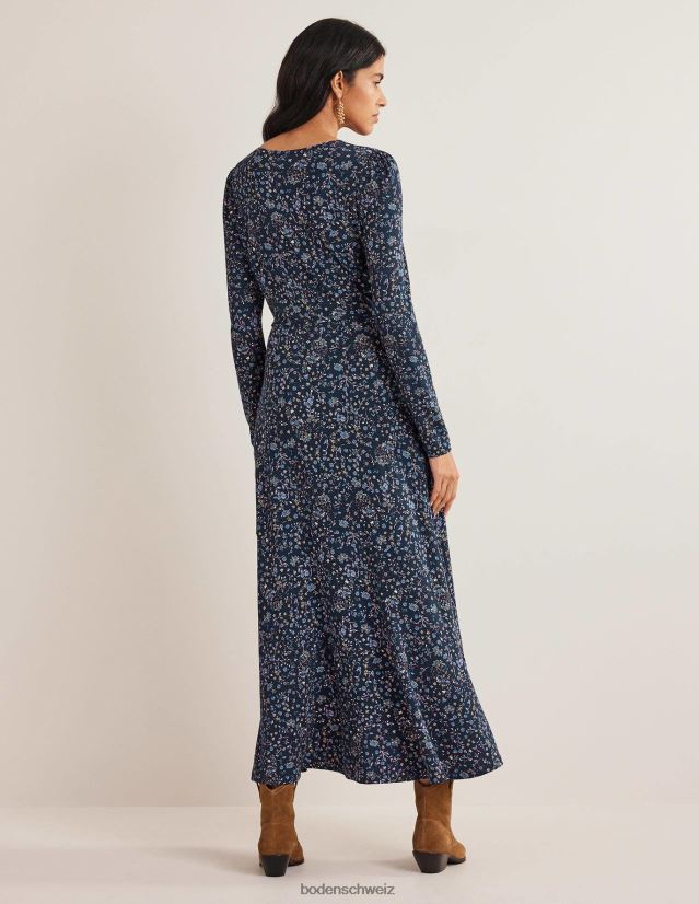 Boden Frauen Jersey-Midikleid mit Rockdetail VH86PT2539 Kleidung Marineblau und Wildblumen-Paisley