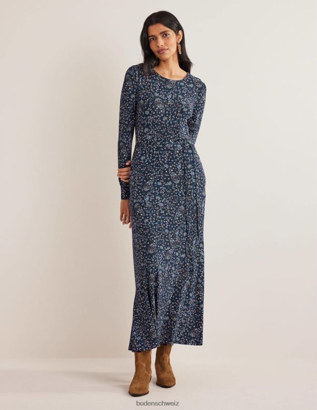 Boden Frauen Jersey-Midikleid mit Rockdetail VH86PT2539 Kleidung Marineblau und Wildblumen-Paisley