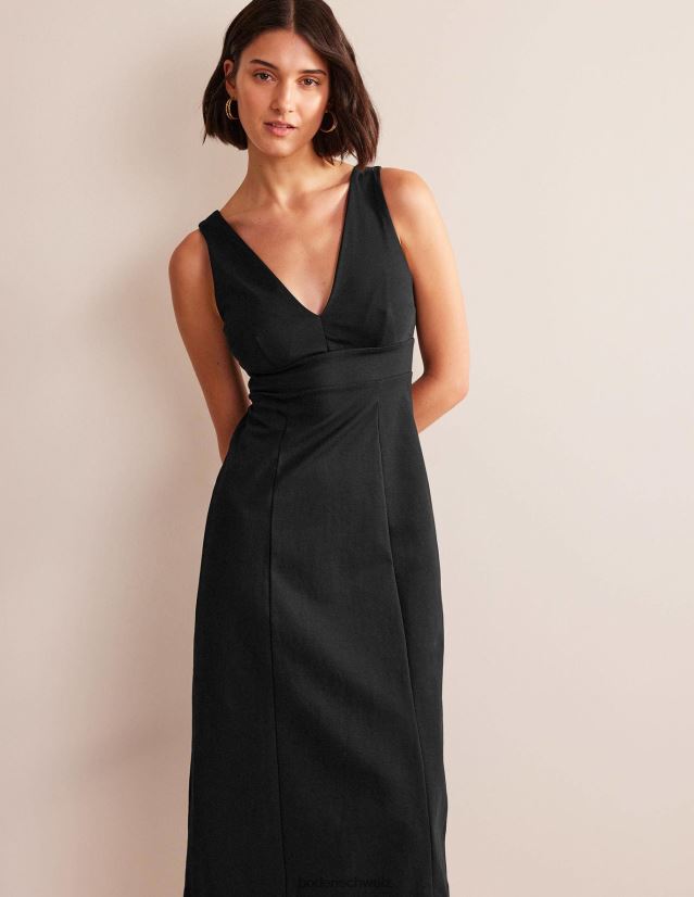 Boden Frauen Jersey-Midikleid mit Trägern am Rücken VH86PT1338 Kleidung Schwarz