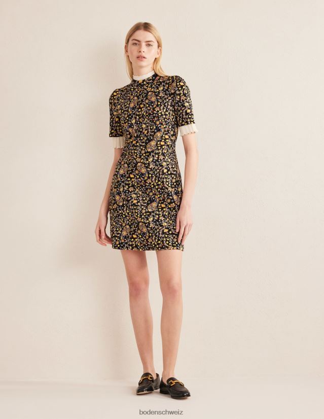 Boden Frauen Jersey-Minikleid VH86PT1346 Kleidung Schwarz und Wildblumen-Paisley