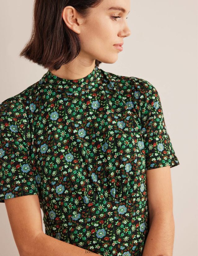 Boden Frauen Jersey-Minikleid VH86PT1403 Kleidung Schwarz- und Gardenienwirbel
