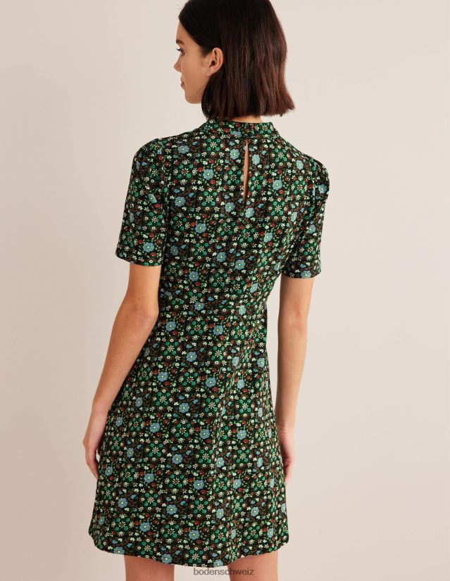 Boden Frauen Jersey-Minikleid VH86PT1403 Kleidung Schwarz- und Gardenienwirbel