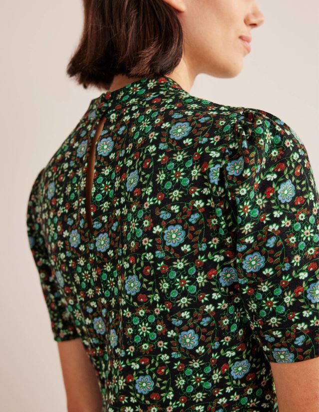 Boden Frauen Jersey-Minikleid VH86PT1403 Kleidung Schwarz- und Gardenienwirbel