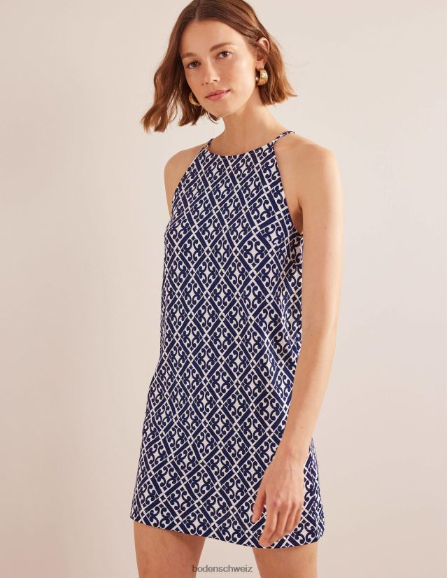 Boden Frauen Jersey-Minikleid mit Racer-Ausschnitt VH86PT1015 Kleidung Preußischblau und ruhiges Geo