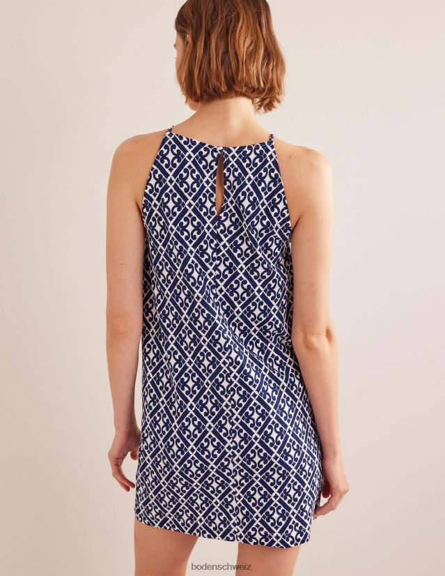 Boden Frauen Jersey-Minikleid mit Racer-Ausschnitt VH86PT1015 Kleidung Preußischblau und ruhiges Geo