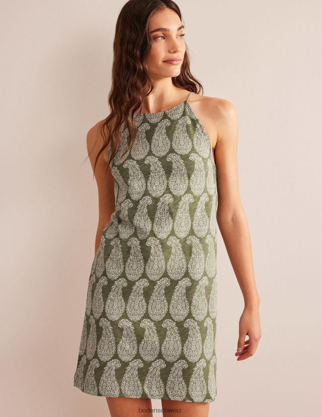 Boden Frauen Jersey-Minikleid mit Racer-Ausschnitt VH86PT1448 Kleidung Fichte und süßes Paisley