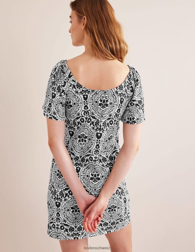 Boden Frauen Jersey-Minikleid mit U-Ausschnitt VH86PT1319 Kleidung schwarze und exotische Fliese
