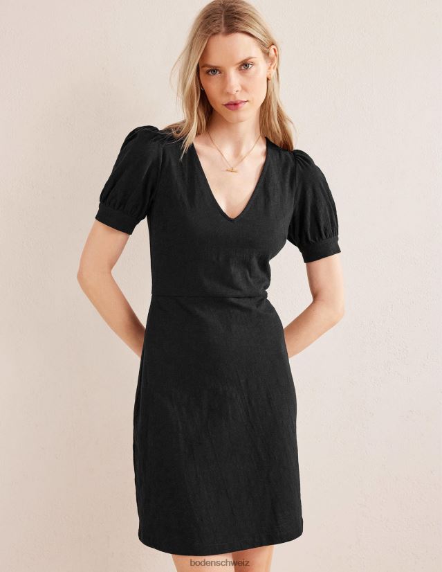 Boden Frauen Jersey-Minikleid mit V-Ausschnitt VH86PT1432 Kleidung Schwarz