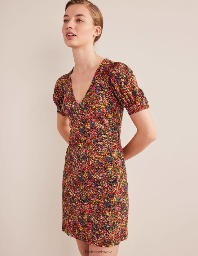 Boden Frauen Jersey-Minikleid mit V-Ausschnitt VH86PT2481 Kleidung Multi- und Gardenienblütenblatt