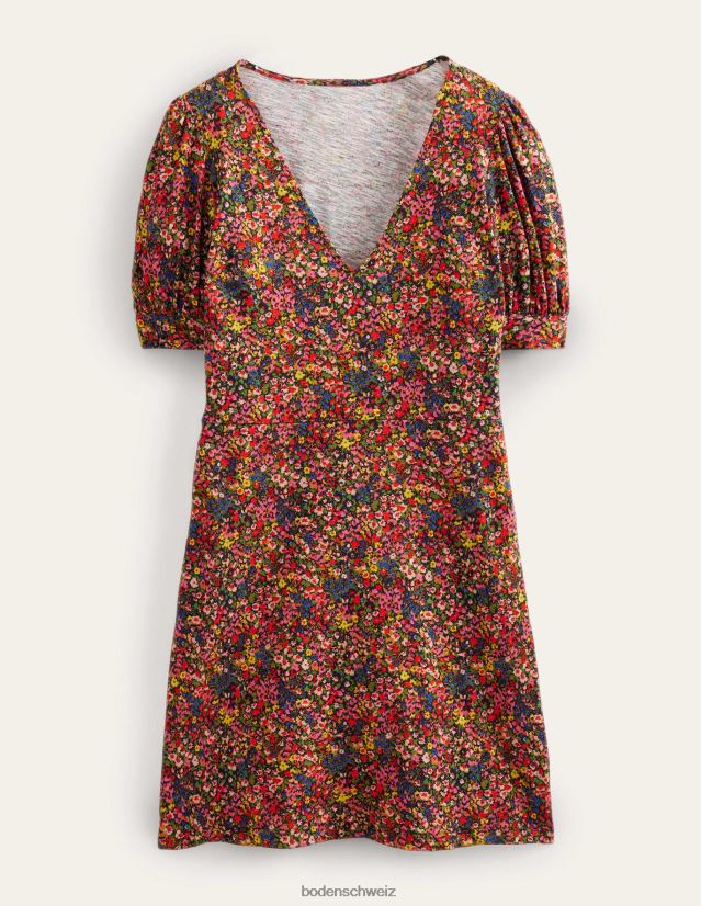 Boden Frauen Jersey-Minikleid mit V-Ausschnitt VH86PT2481 Kleidung Multi- und Gardenienblütenblatt