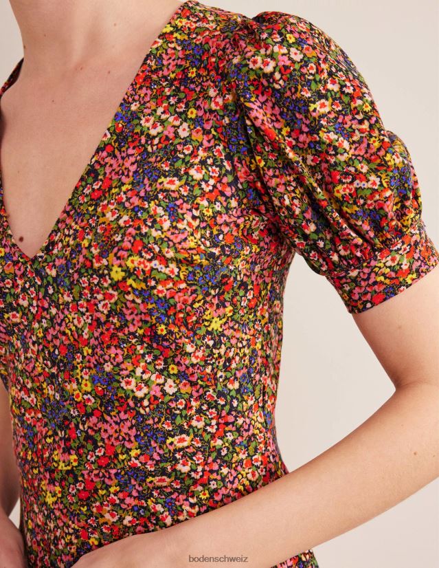 Boden Frauen Jersey-Minikleid mit V-Ausschnitt VH86PT2481 Kleidung Multi- und Gardenienblütenblatt