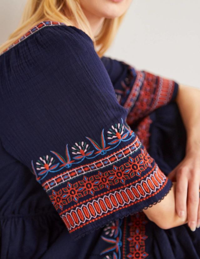 Boden Frauen Jersey-besticktes Midikleid VH86PT2044 Kleidung Marine