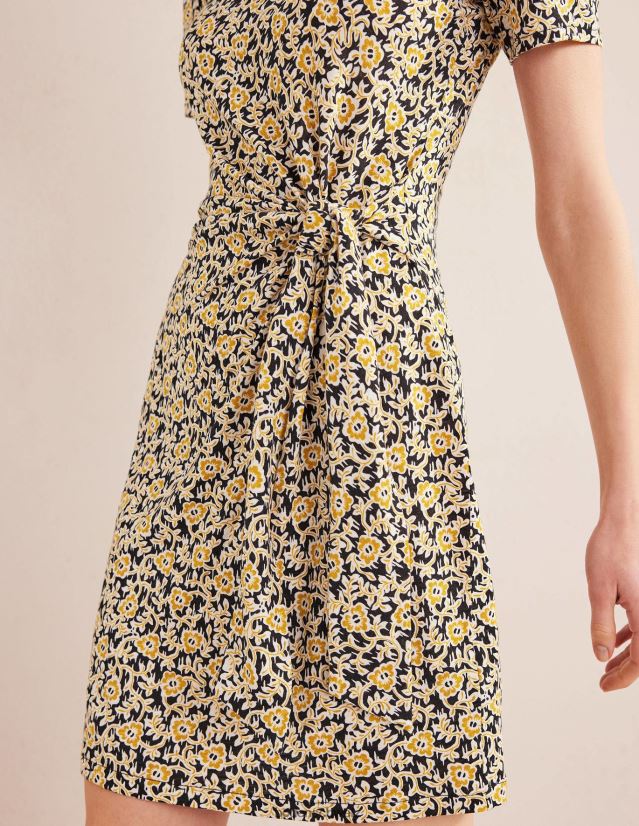 Boden Frauen Jerseykleid mit Knoten vorne VH86PT1018 Kleidung Schwarz- und Kleeblattwirbel