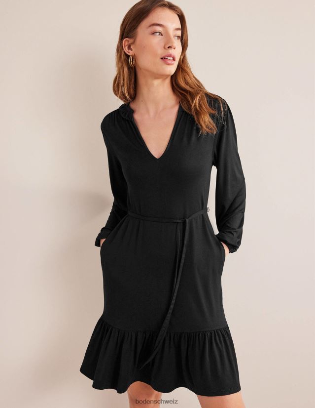 Boden Frauen Jerseykleid mit eingekerbtem Ausschnitt VH86PT1363 Kleidung Schwarz