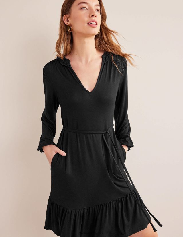 Boden Frauen Jerseykleid mit eingekerbtem Ausschnitt VH86PT1363 Kleidung Schwarz