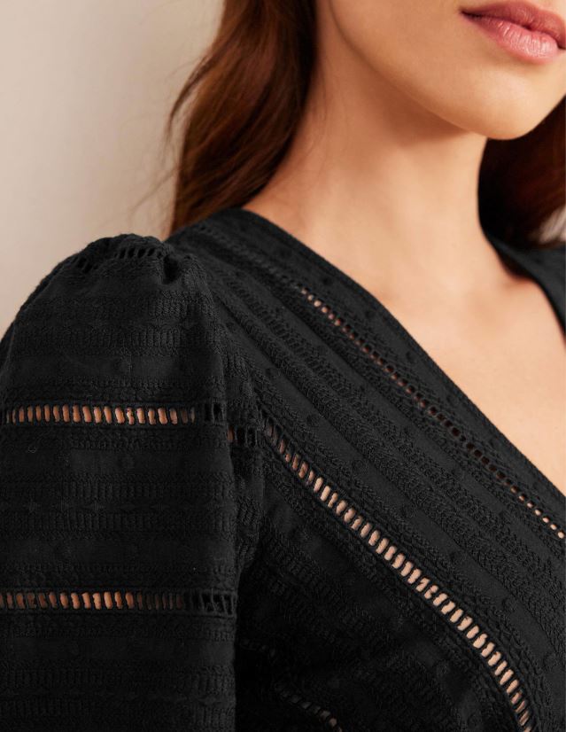 Boden Frauen Kleid aus gewebtem Midi-Jersey-Mix VH86PT1013 Kleidung Schwarz