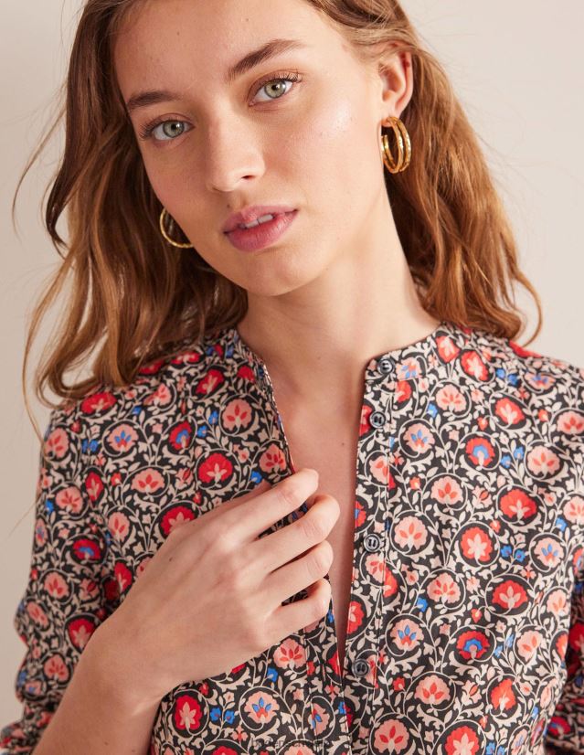 Boden Frauen Kragenloses Midi-Hemdkleid VH86PT70 Kleidung Weihnachtsstern & bezaubernde Blüte