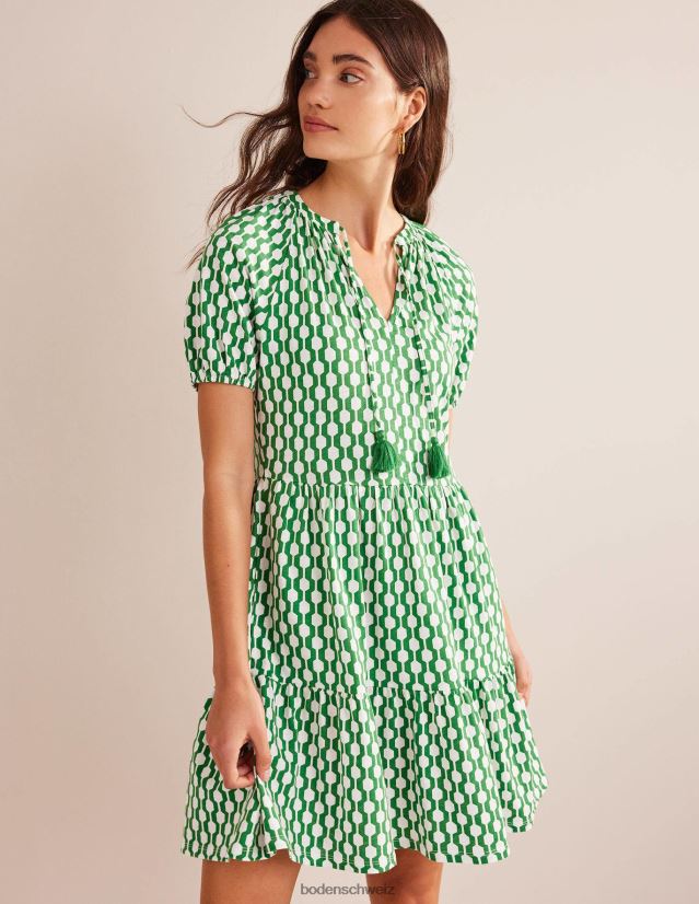 Boden Frauen Kurzarm-Jersey-Minikleid VH86PT1181 Kleidung Sanfte Hügel und Geo-Azurblau