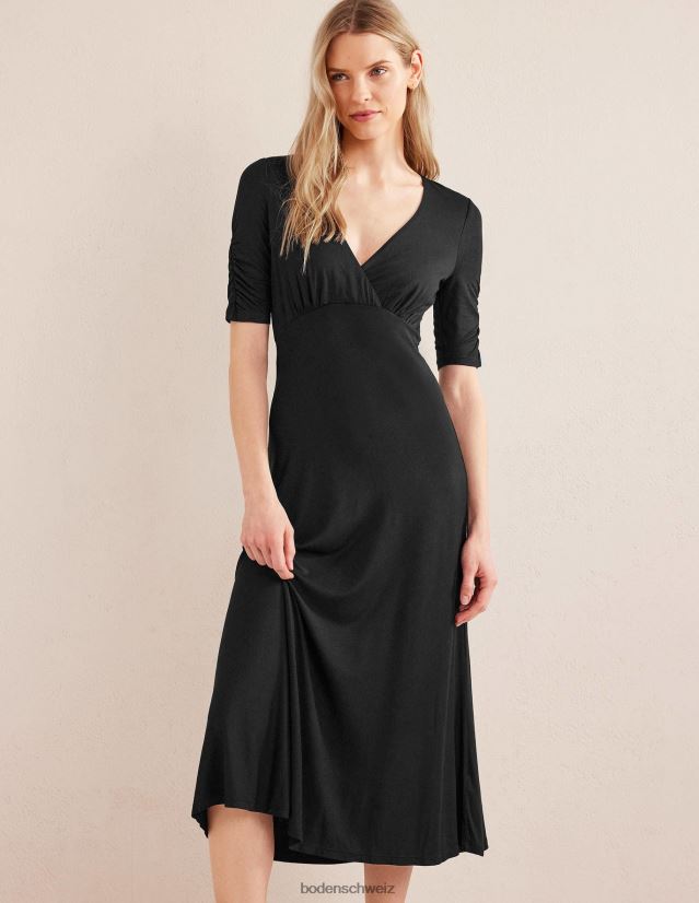 Boden Frauen Kurzarm-Midikleid aus Jersey VH86PT1333 Kleidung Schwarz