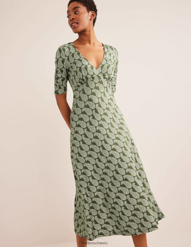 Boden Frauen Kurzarm-Midikleid aus Jersey VH86PT2493 Kleidung Fichte und süßes Paisley