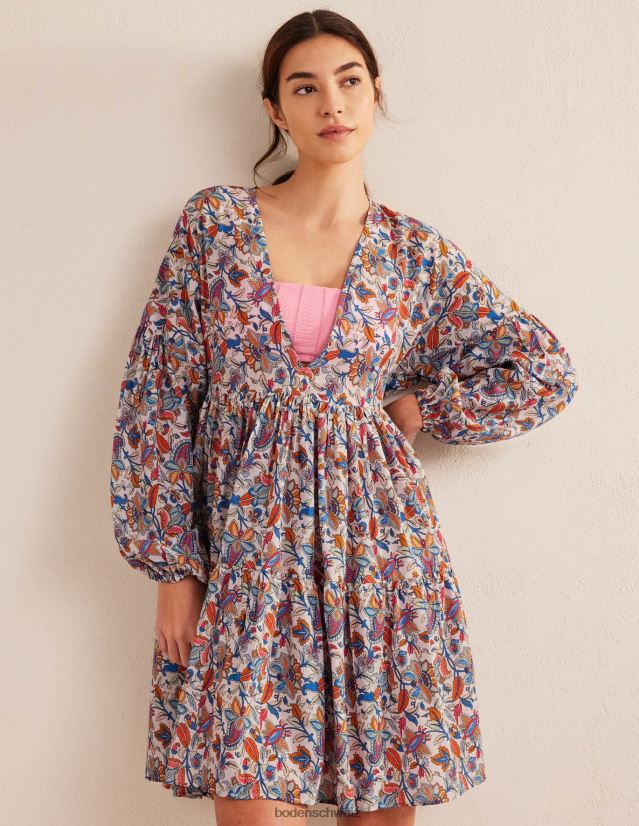 Boden Frauen Lässiges, gestuftes Strandkleid VH86PT1730 Kleidung Nebel blau und Paisley-Rebe