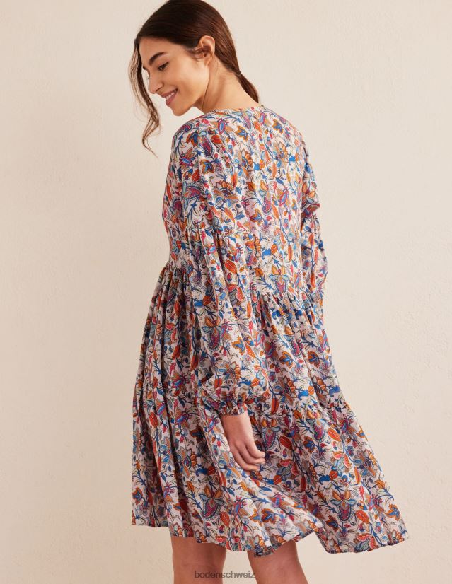 Boden Frauen Lässiges, gestuftes Strandkleid VH86PT1730 Kleidung Nebel blau und Paisley-Rebe